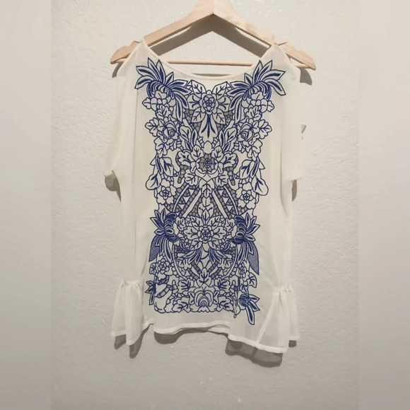 Anthropologie Baraschi Sheer Embroidered Blouse Size Small - Picture 6 of 7